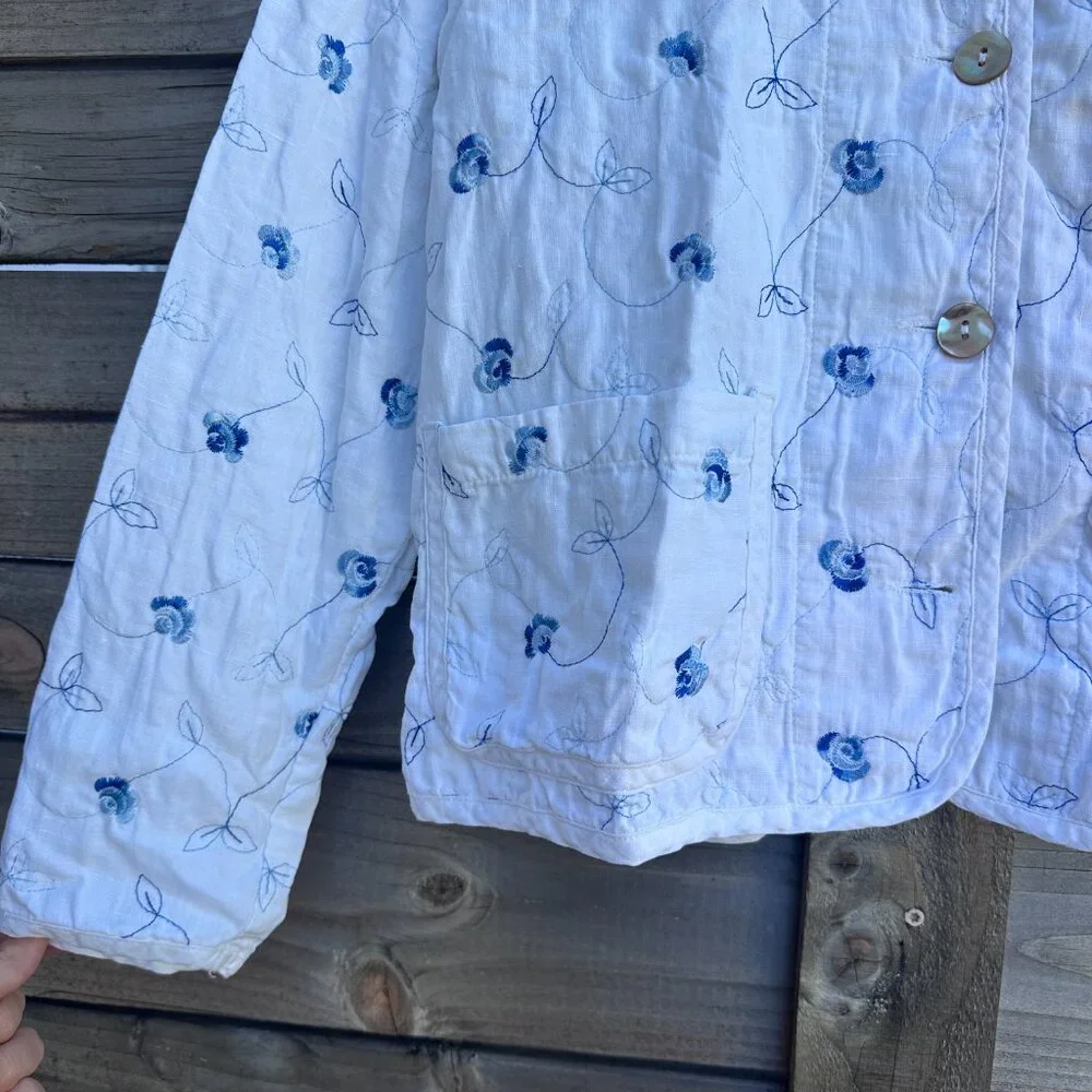 Vintage Embroidered Linen/Cotton Shirt Jacket Button Front – Petite L - Picture 2 of 5